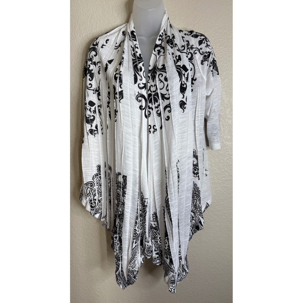 Brina & Em Women‎ Petite Medium White Black Cardigan Paisley Open Front Festival